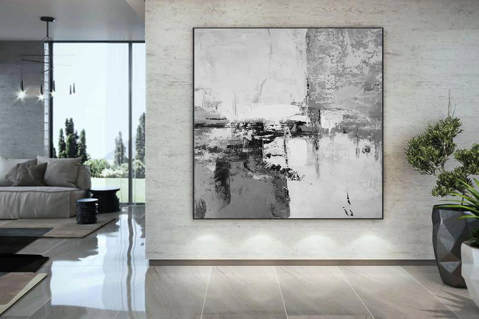 Days Hand-painted White Bedroom Gtay Abstract Canvas Artwork L8L76